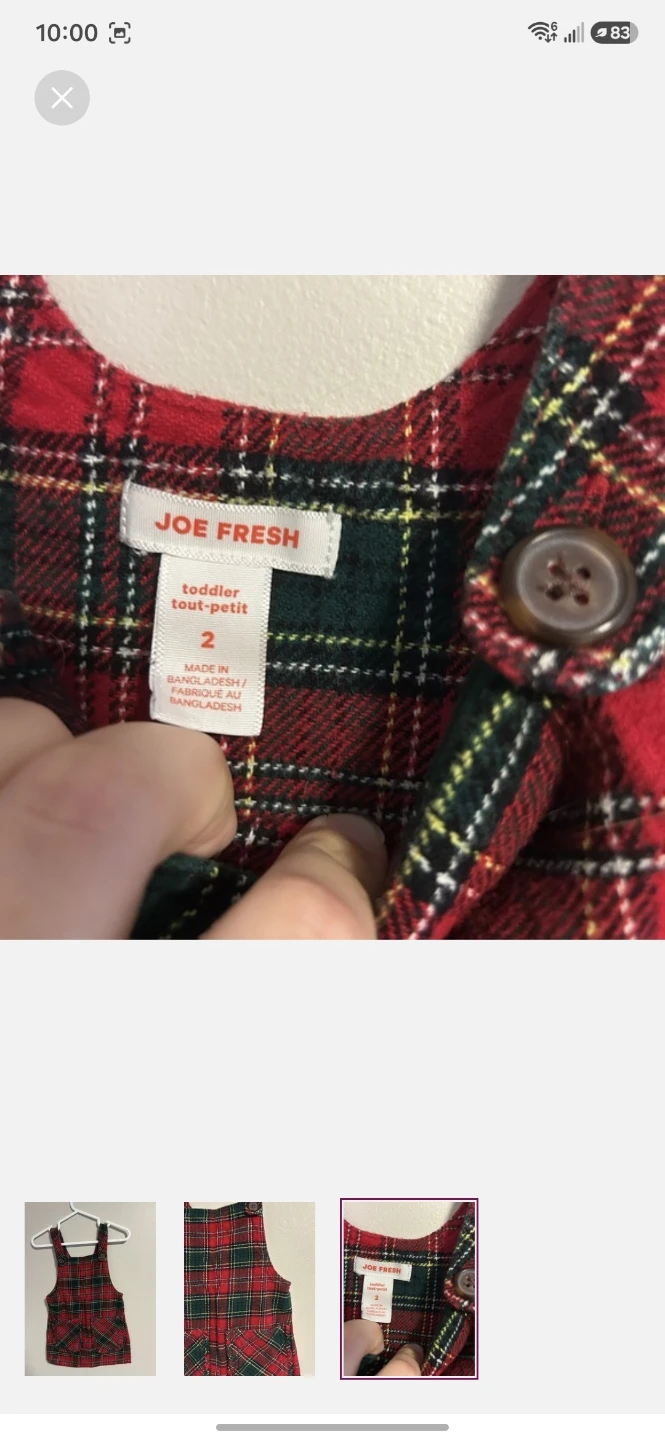 Joe Fresh Toddler Plaid Pinafore Dress Size 2 - photo 3