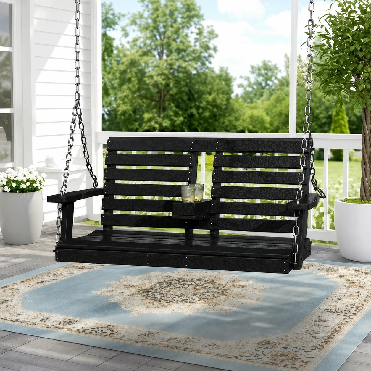 Black Outdoor Swing Bench