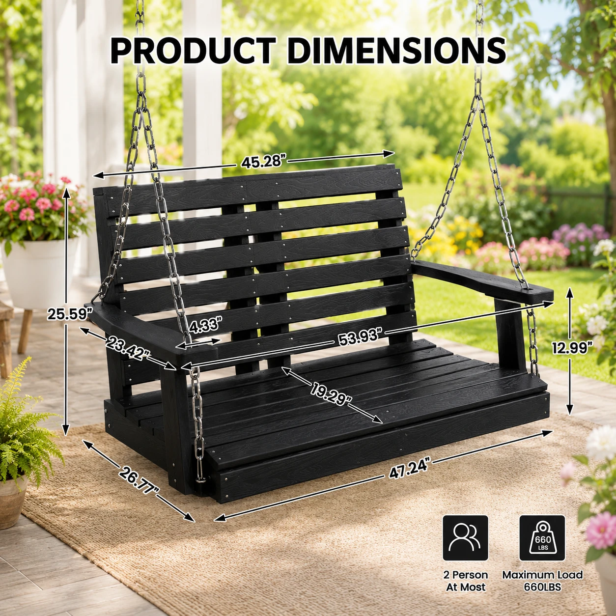 Black Outdoor Swing Bench - photo 3