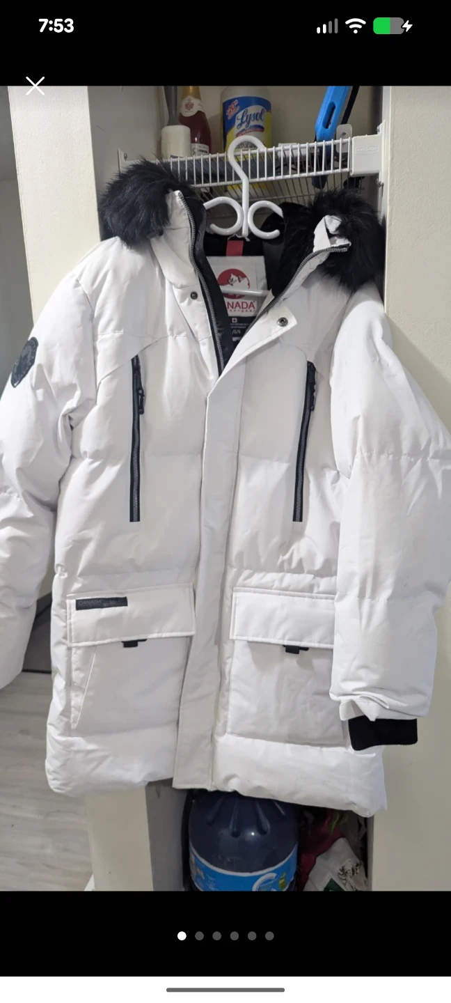 Canada Goose White Puffer Jacket with Fur Trim