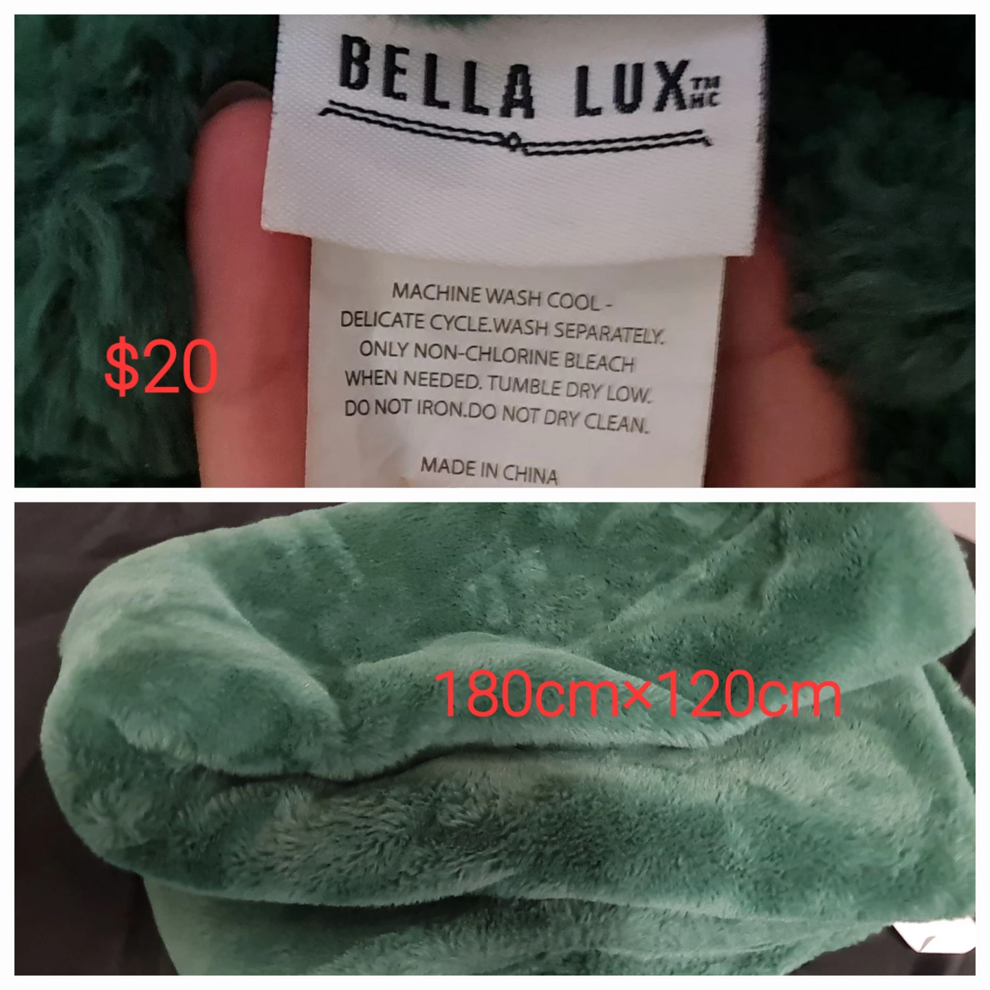 BELLA LUX Throw Blanket - Green 180cm x 120cm