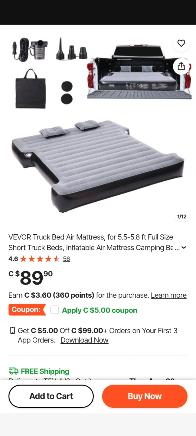VEVOR Air Mattress For 5.5-5.8 ft Full Size Short Truck Bed