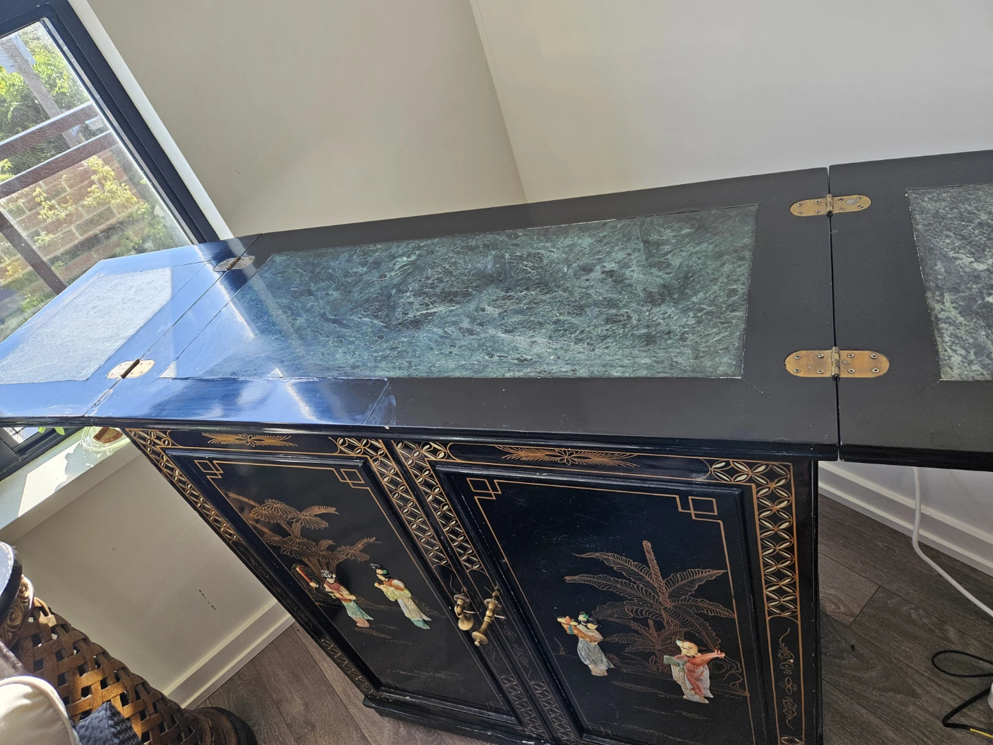 Black Bar Cabinet with Marble Top - photo 3