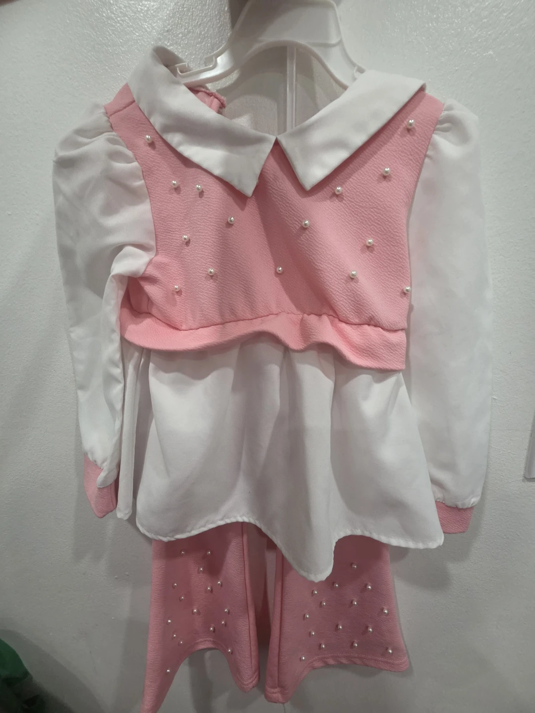 Girls Pink Pearl Blouse and Pants Set
