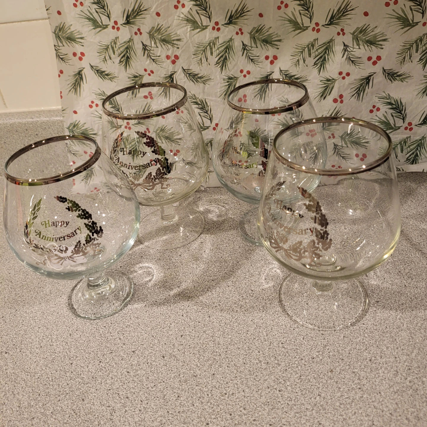 Set of 4 Anniversary Brandy Glasses with Silver Rim