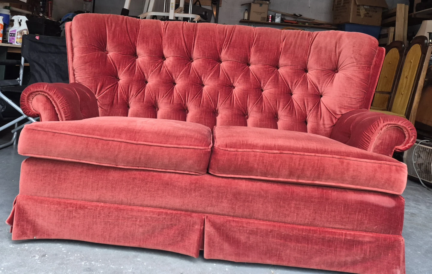 Red Velvet Tufted Sofa - photo 5
