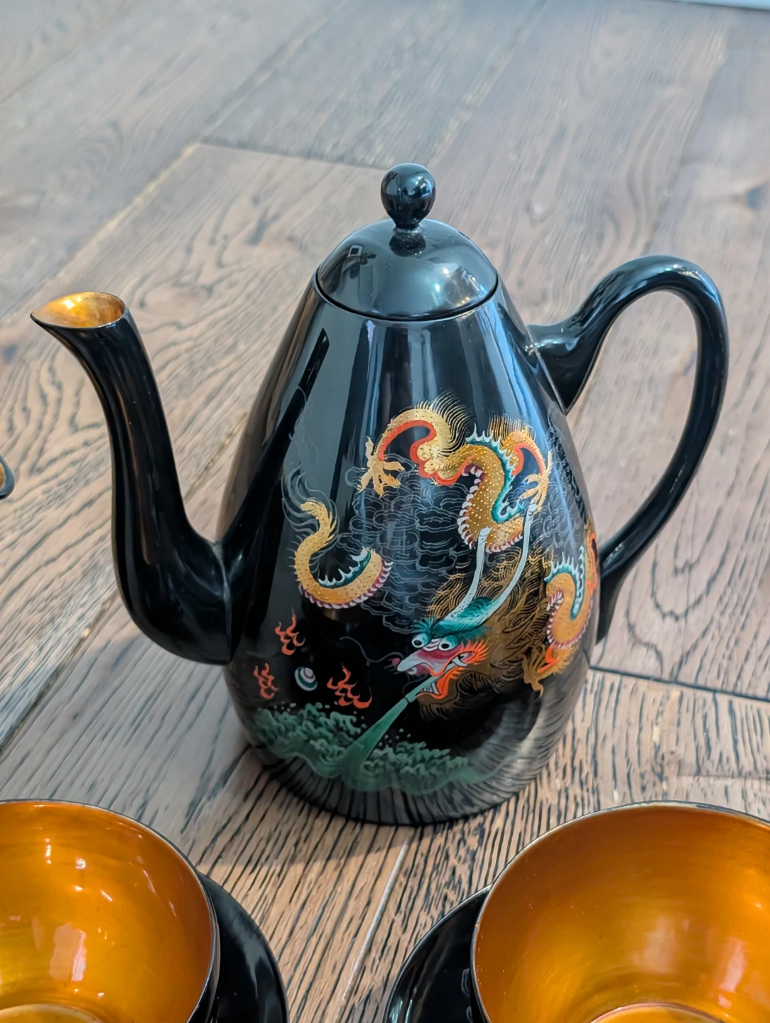 Vintage Foochow China Dragon Lacquer Tea Set Wong Tai Mi - photo 4