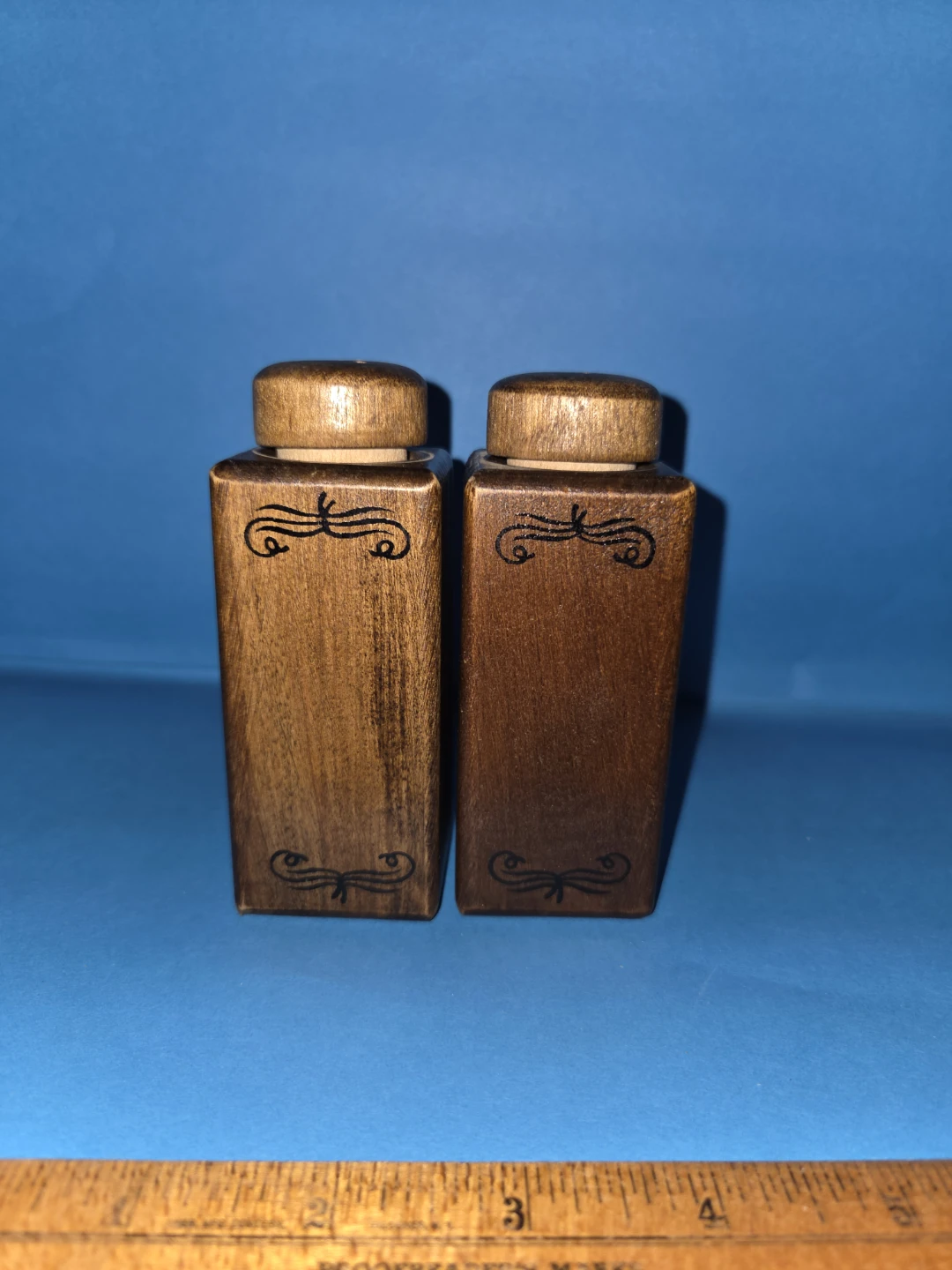 Vintage Carved Hardwood Salt and Pepper Shakers