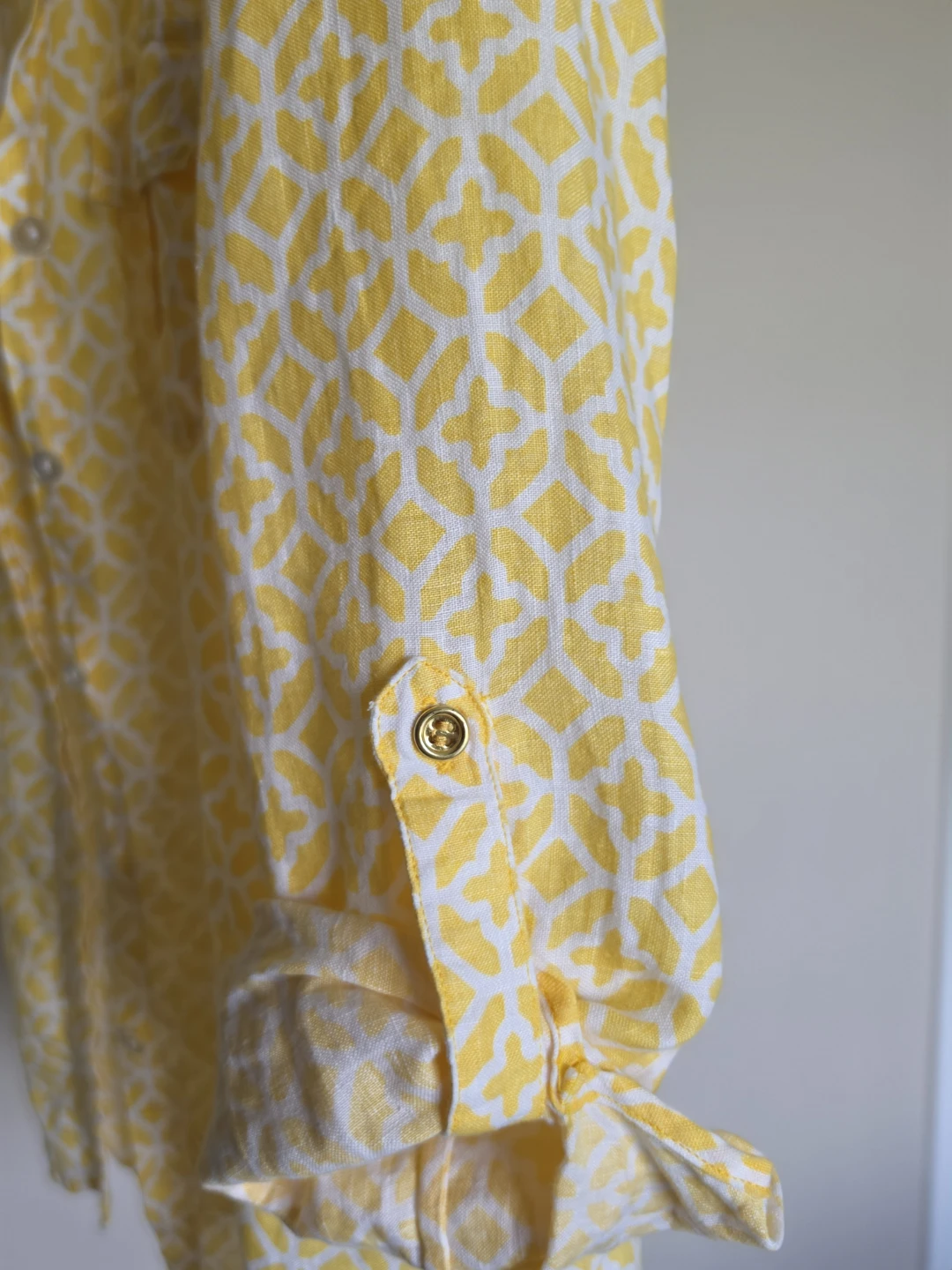 Charter Club Yellow Geometric Print Linen Shirt - Size M - photo 4