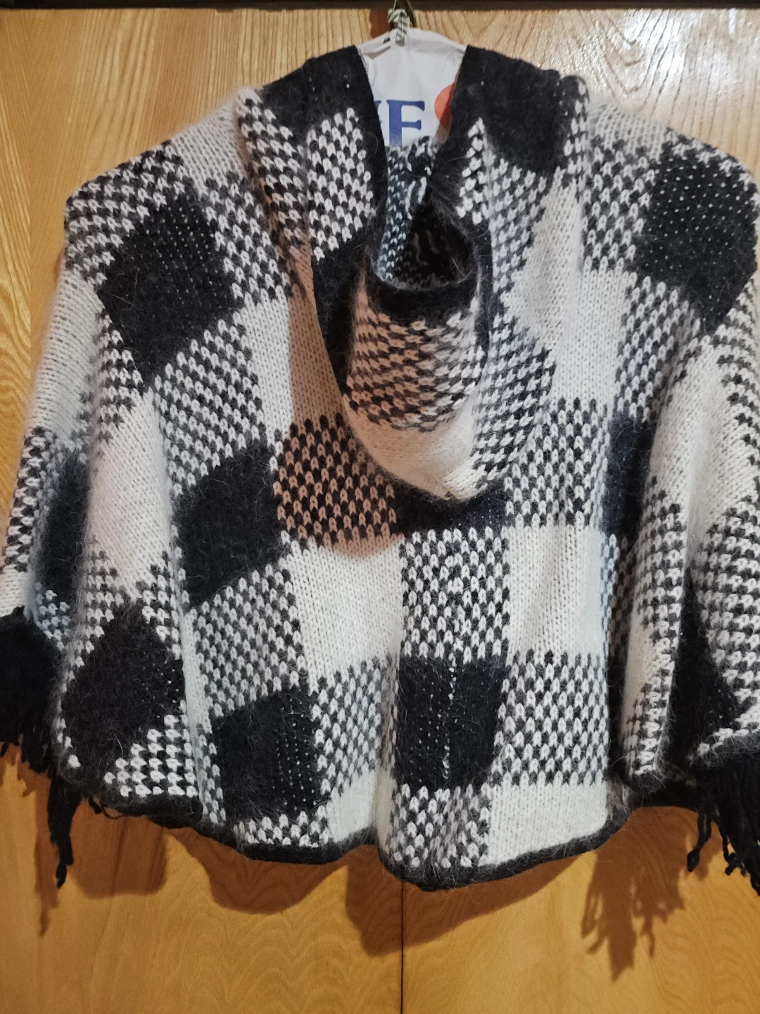 Black and White Plaid Hooded Poncho - photo 3