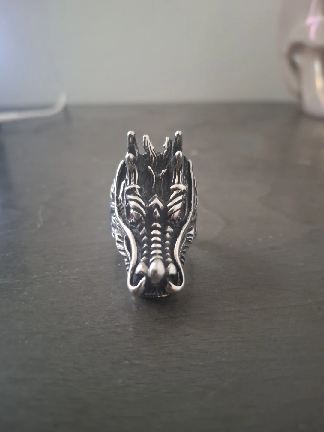 Silver dragon ring with red eye - photo 2