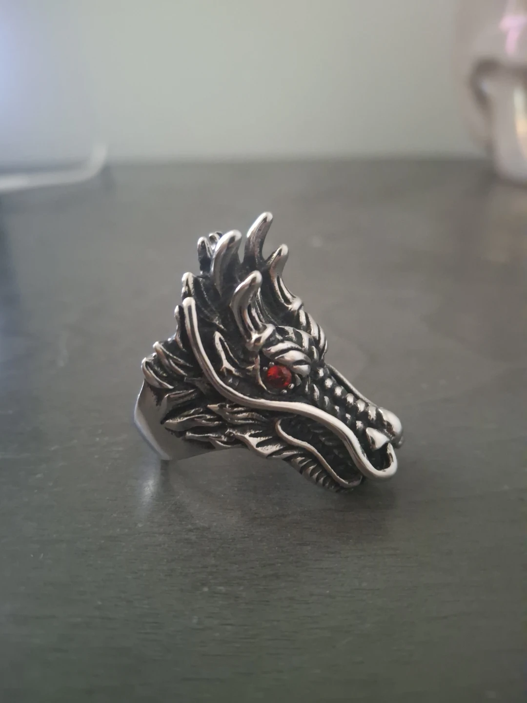 Silver dragon ring with red eye - photo 3