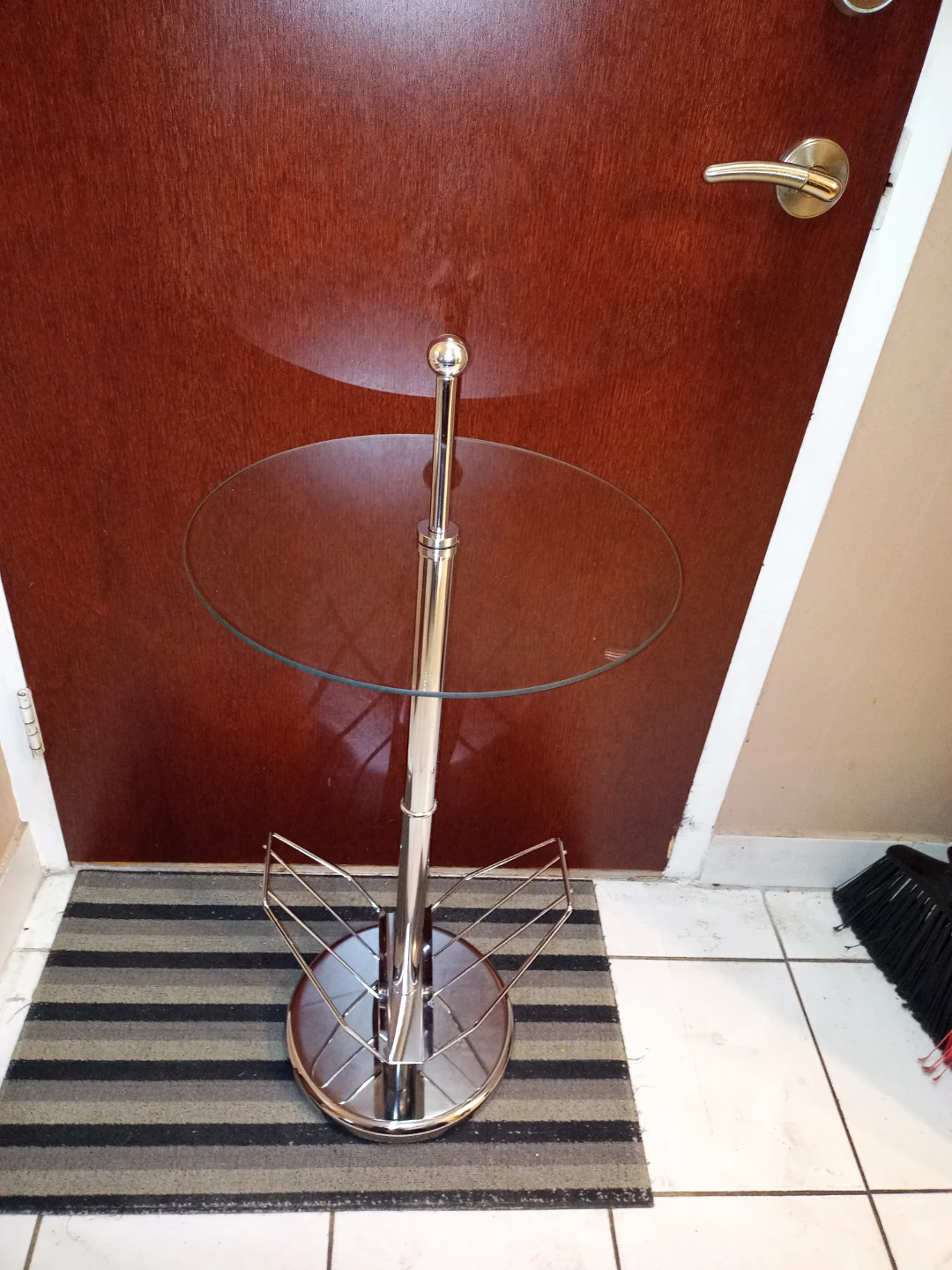 Chrome & Glass Table Stand With Magazine Rack