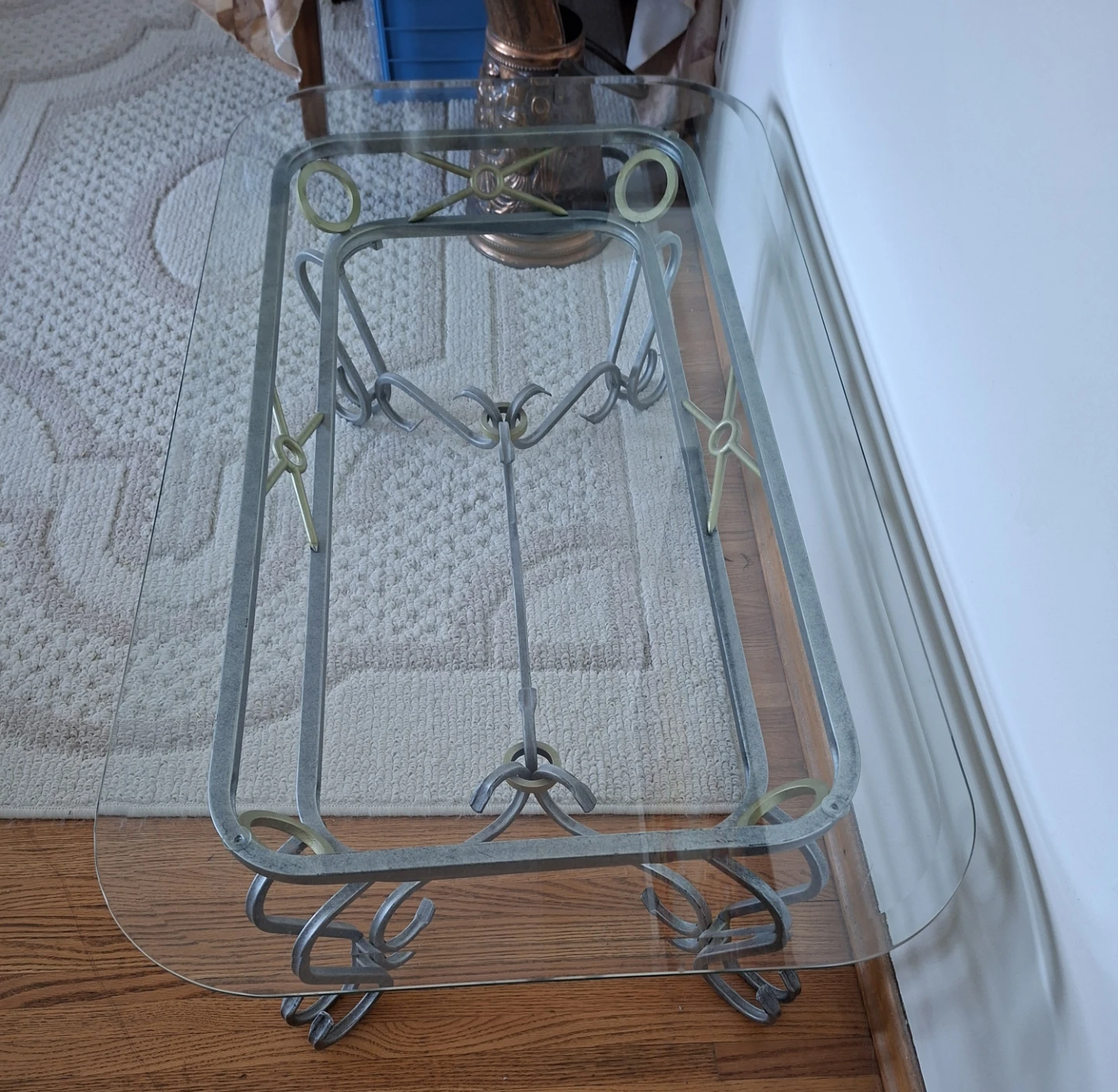 Glass and metal coffee table - photo 2