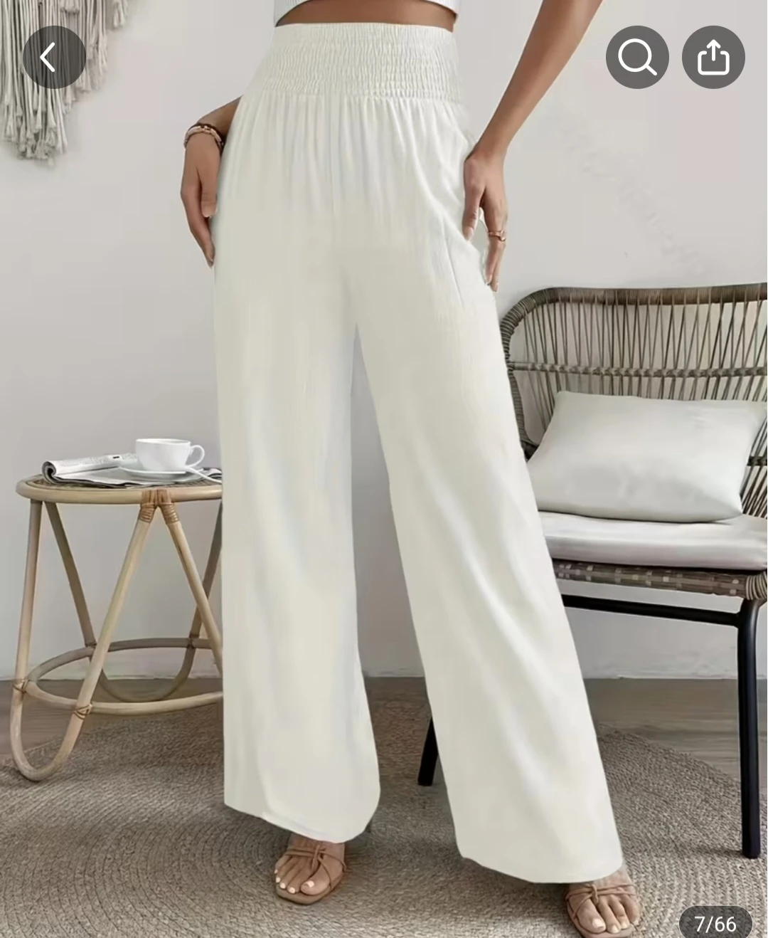 Plus Size White Smocked Waist Wide Leg Pants