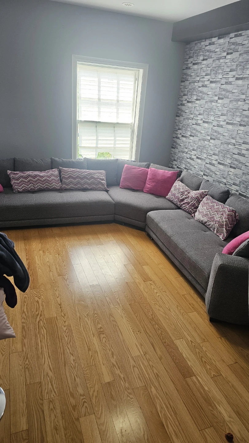 Grey Sectional Sofa with Pink Pillows - photo 2