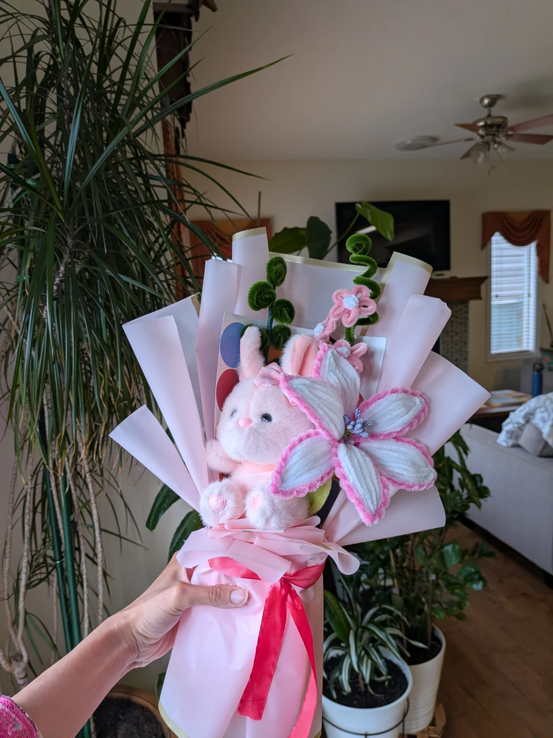 Nush customized Handmade Pink Plush Bunny Bouquet