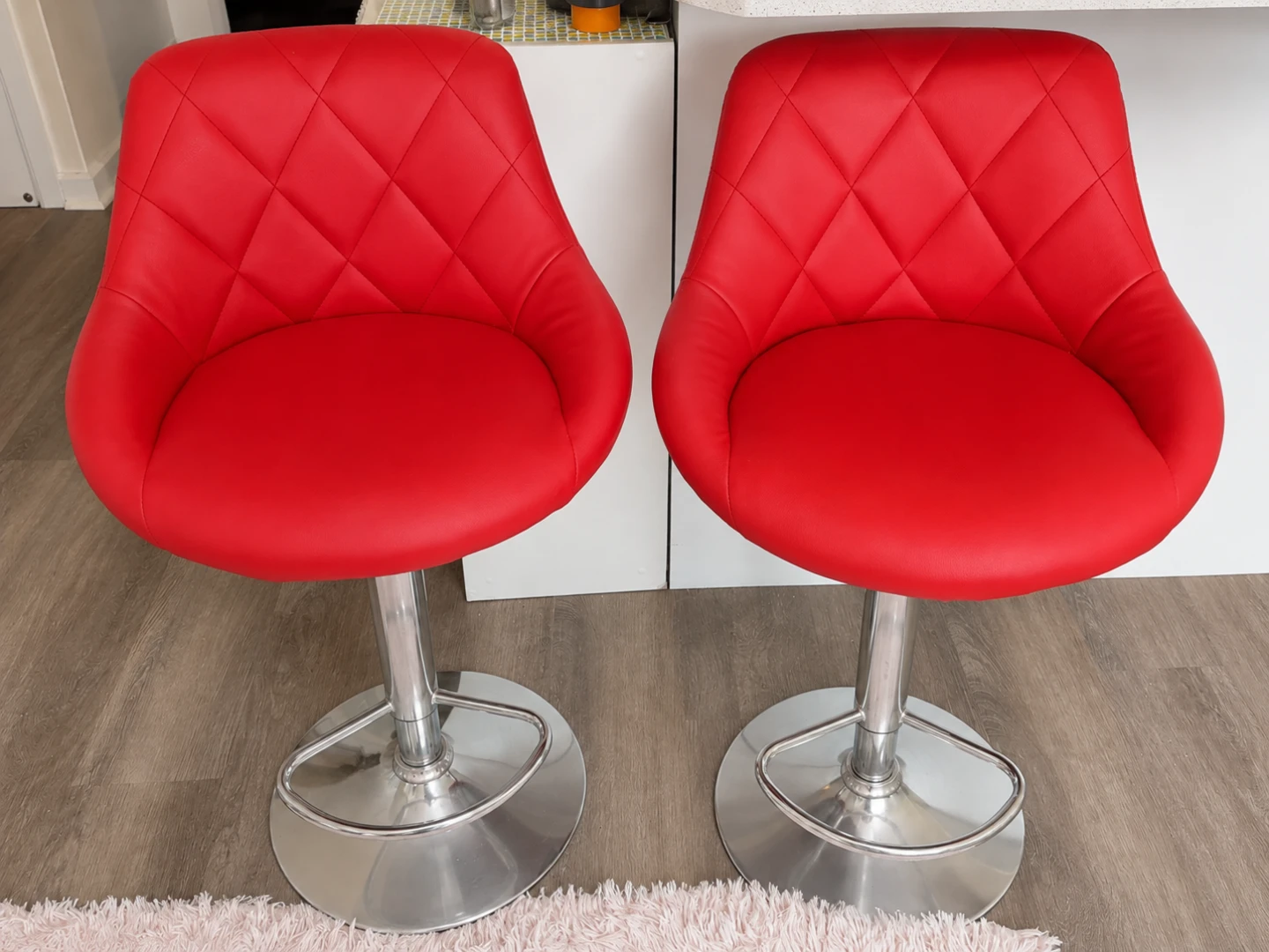Pair of Red Adjustable Bar Stools - photo 2