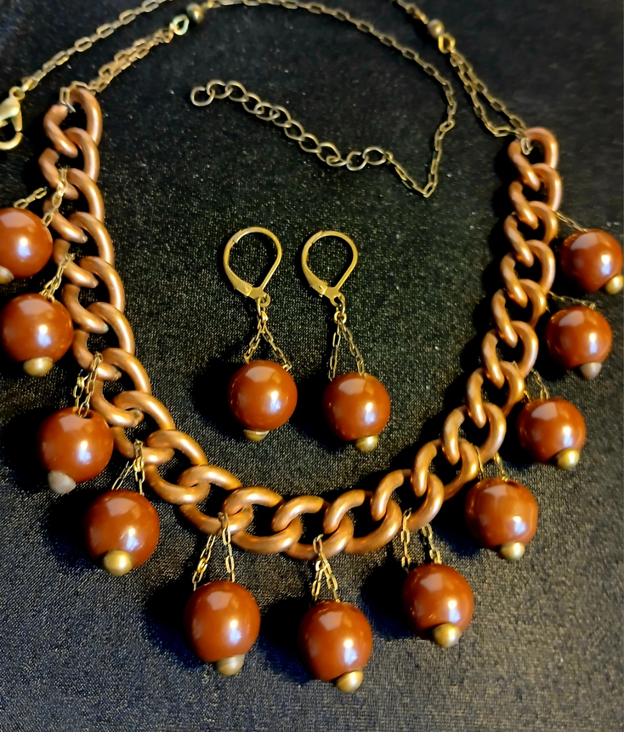 Brown Beaded Necklace and Earring Set