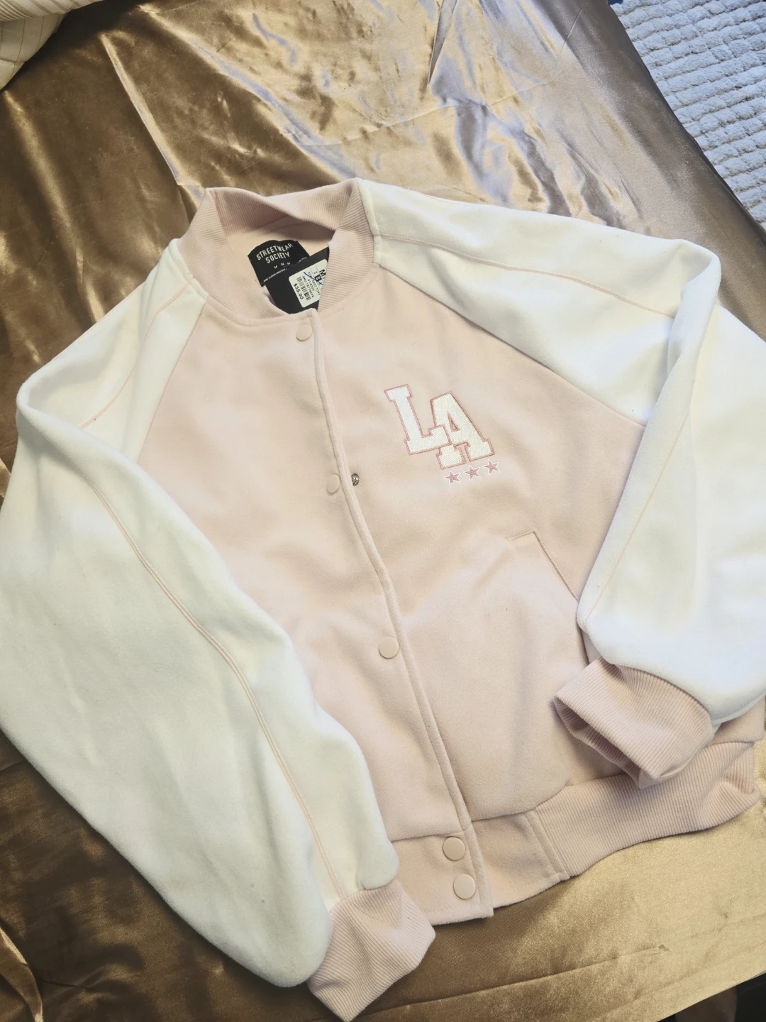 Pink & White "Los Angeles" Varsity Bomber Jacket