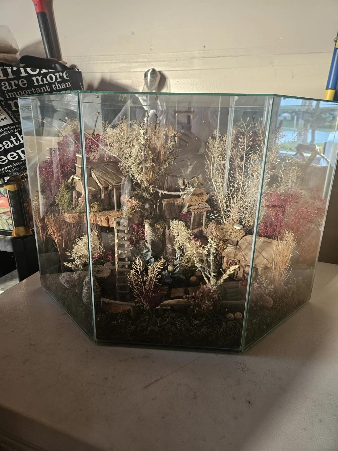 Unique Glass Terrarium with Miniature Village Scene
