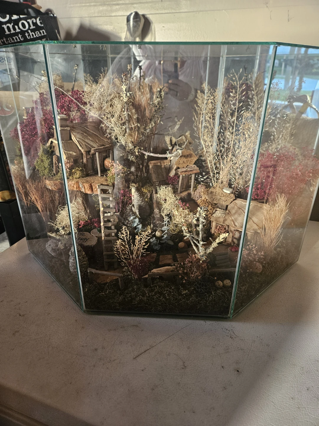 Unique Glass Terrarium with Miniature Village Scene - photo 3