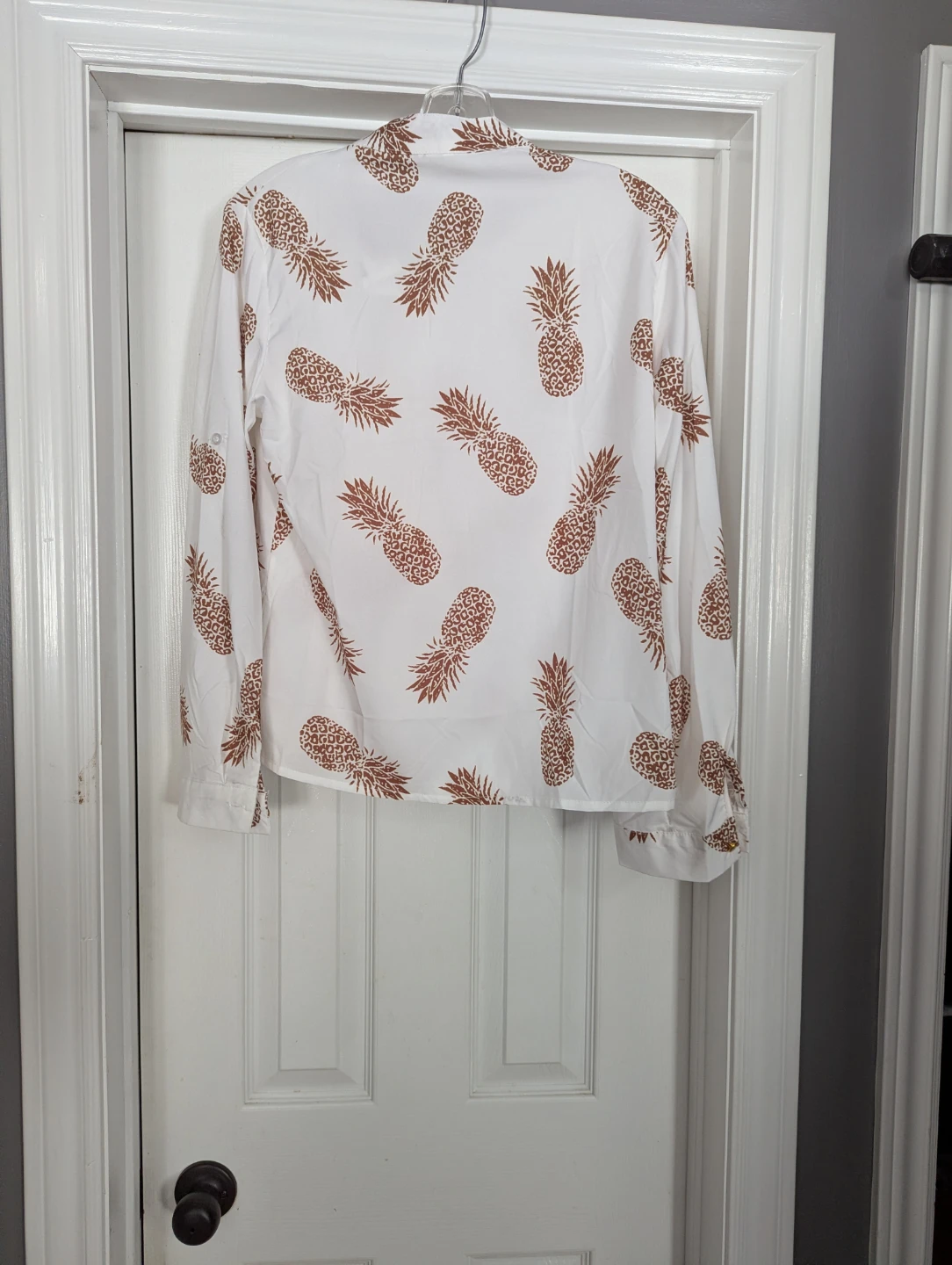 White Pineapple Print Button-Up Shirt