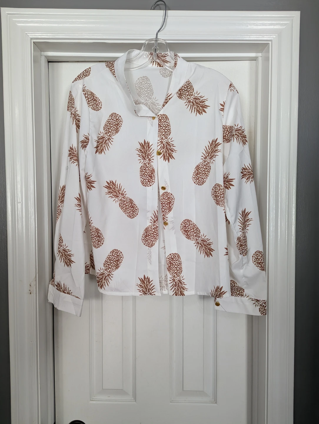 White Pineapple Print Button-Up Shirt - photo 2