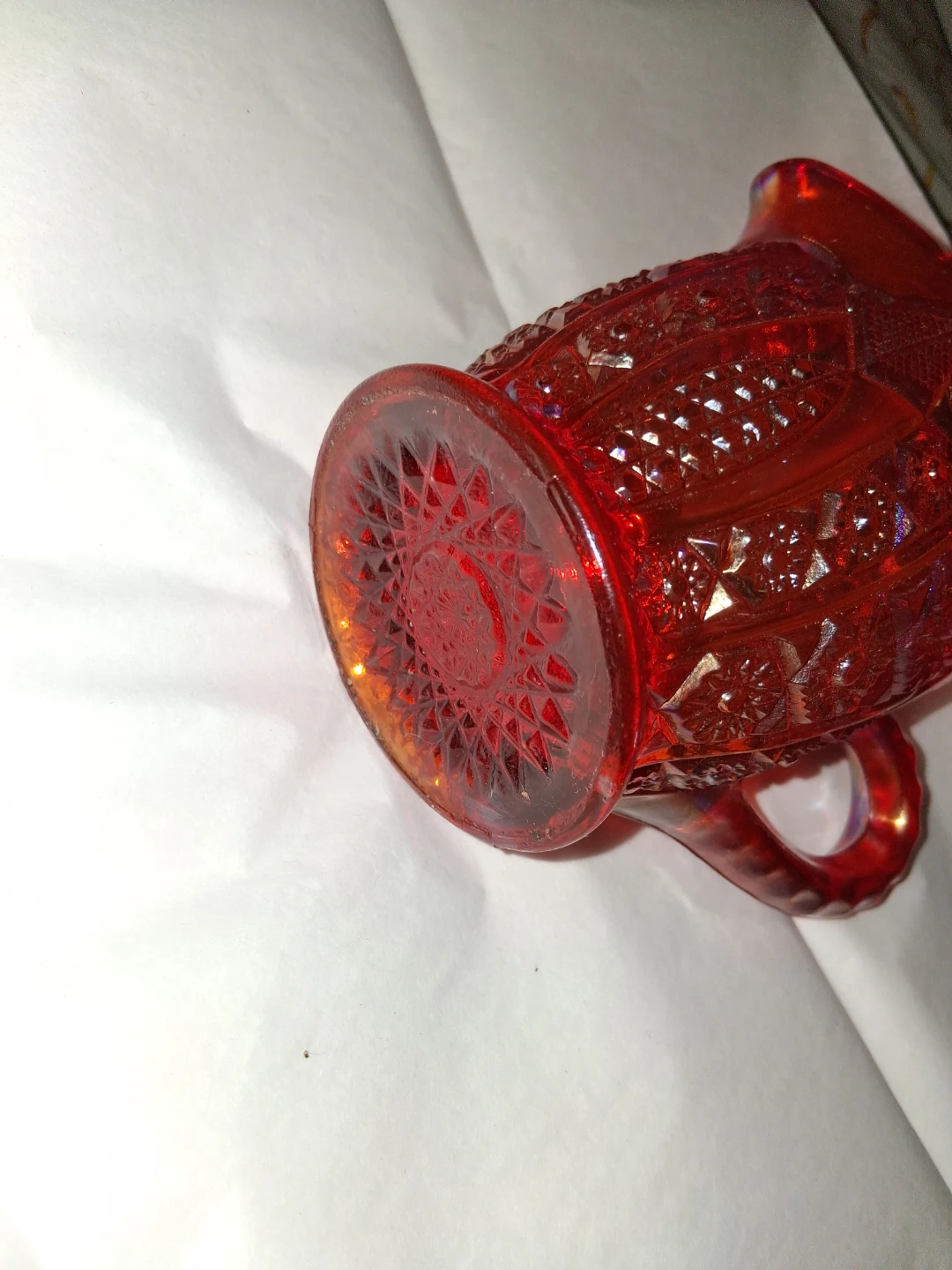 Red Carnival Glass Pitcher cup peachy color - photo 3