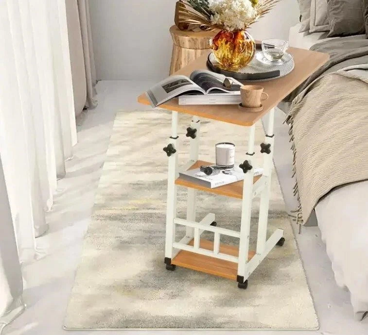 Adjustable Rolling Bedside Table with Shelves - photo 2