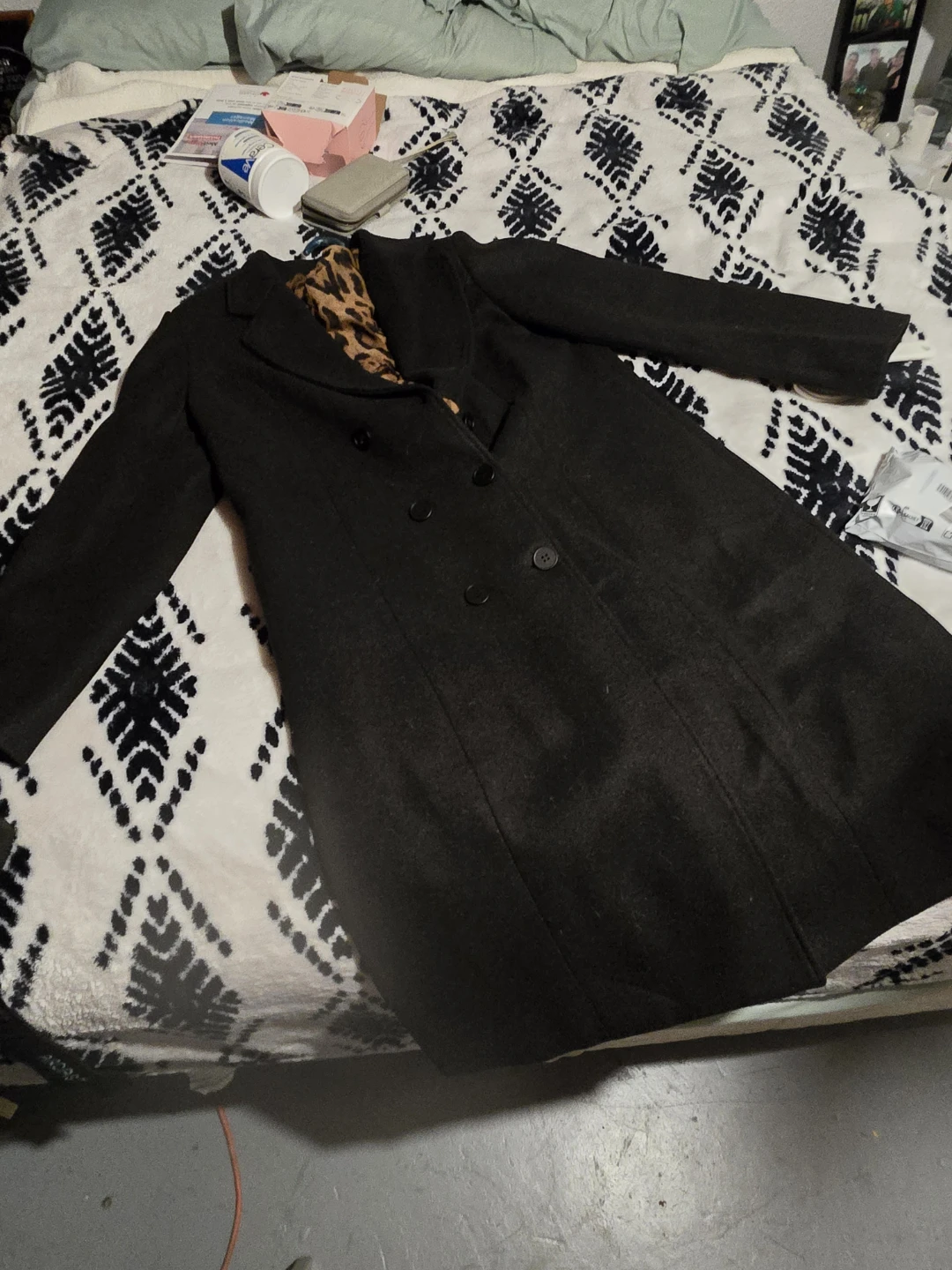 Black Double-Breasted  Coat  for sale