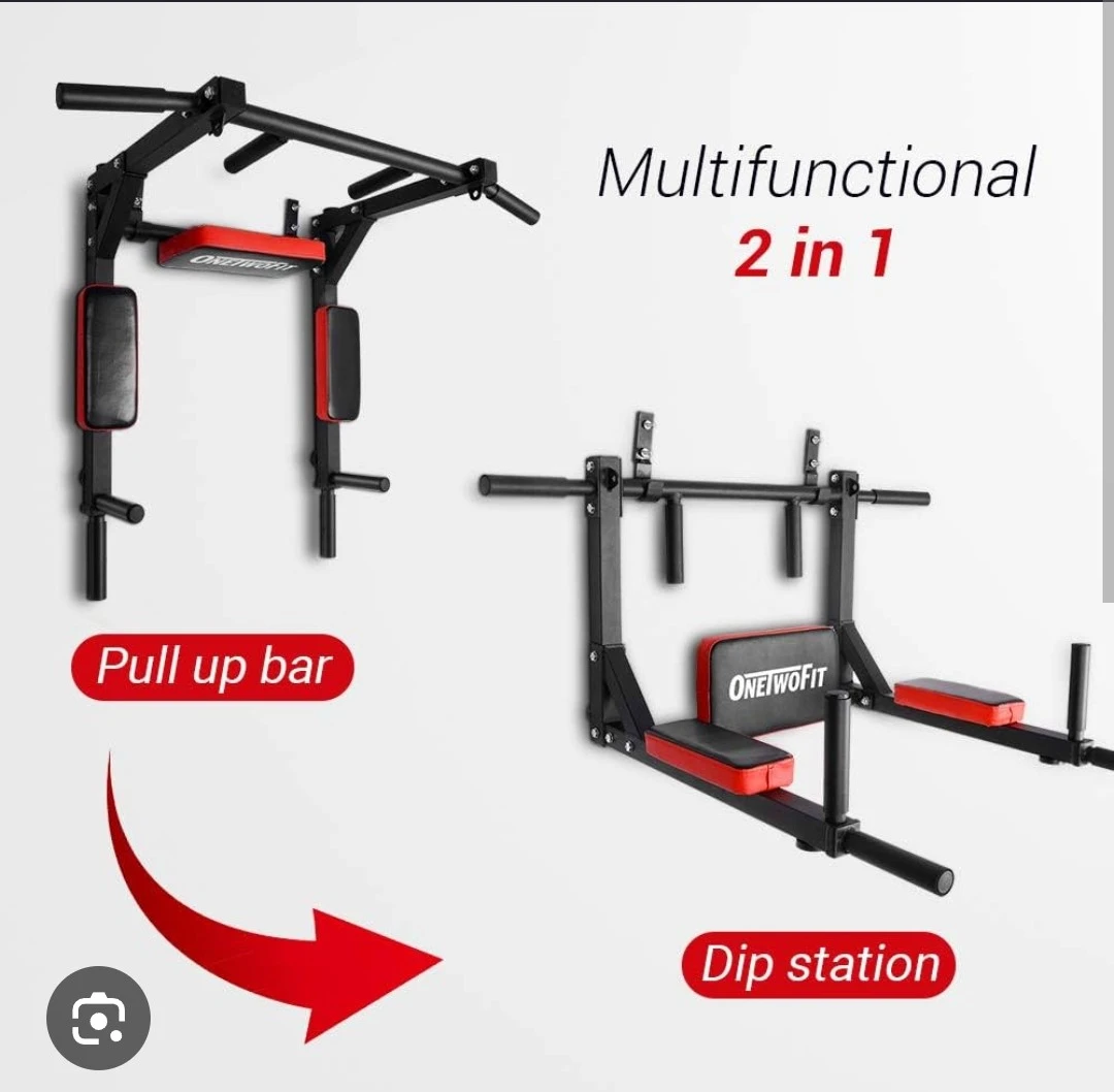 ONE TWO FIT 2-in-1 Pull Up Bar & Dip Station Wall Mount