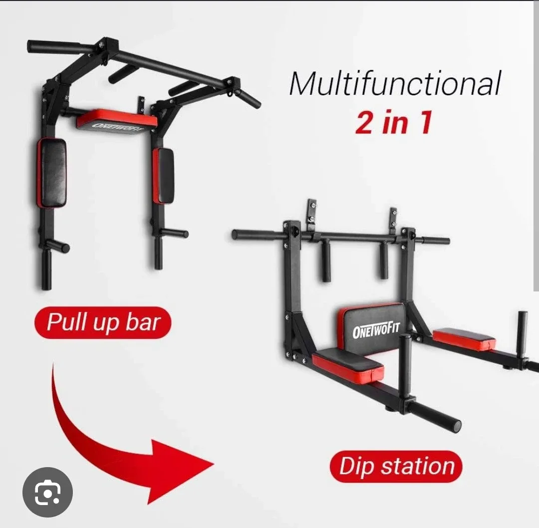 ONE TWO FIT 2-in-1 Pull Up Bar & Dip Station Wall Mount