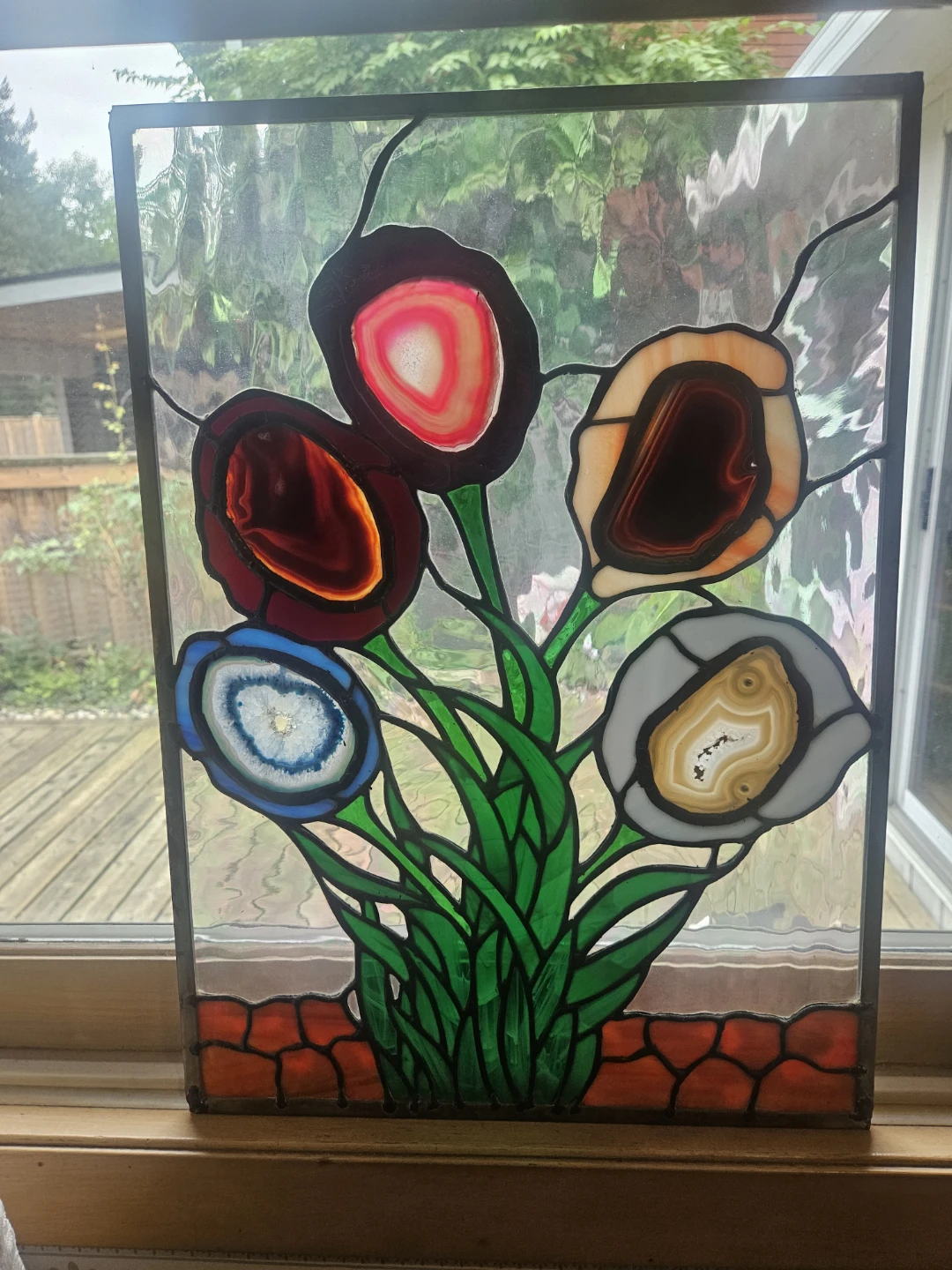 Stained Glass Agate Flower Suncatcher