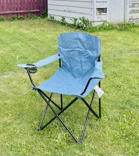 Blue Folding Camping Chair with Cup Holder