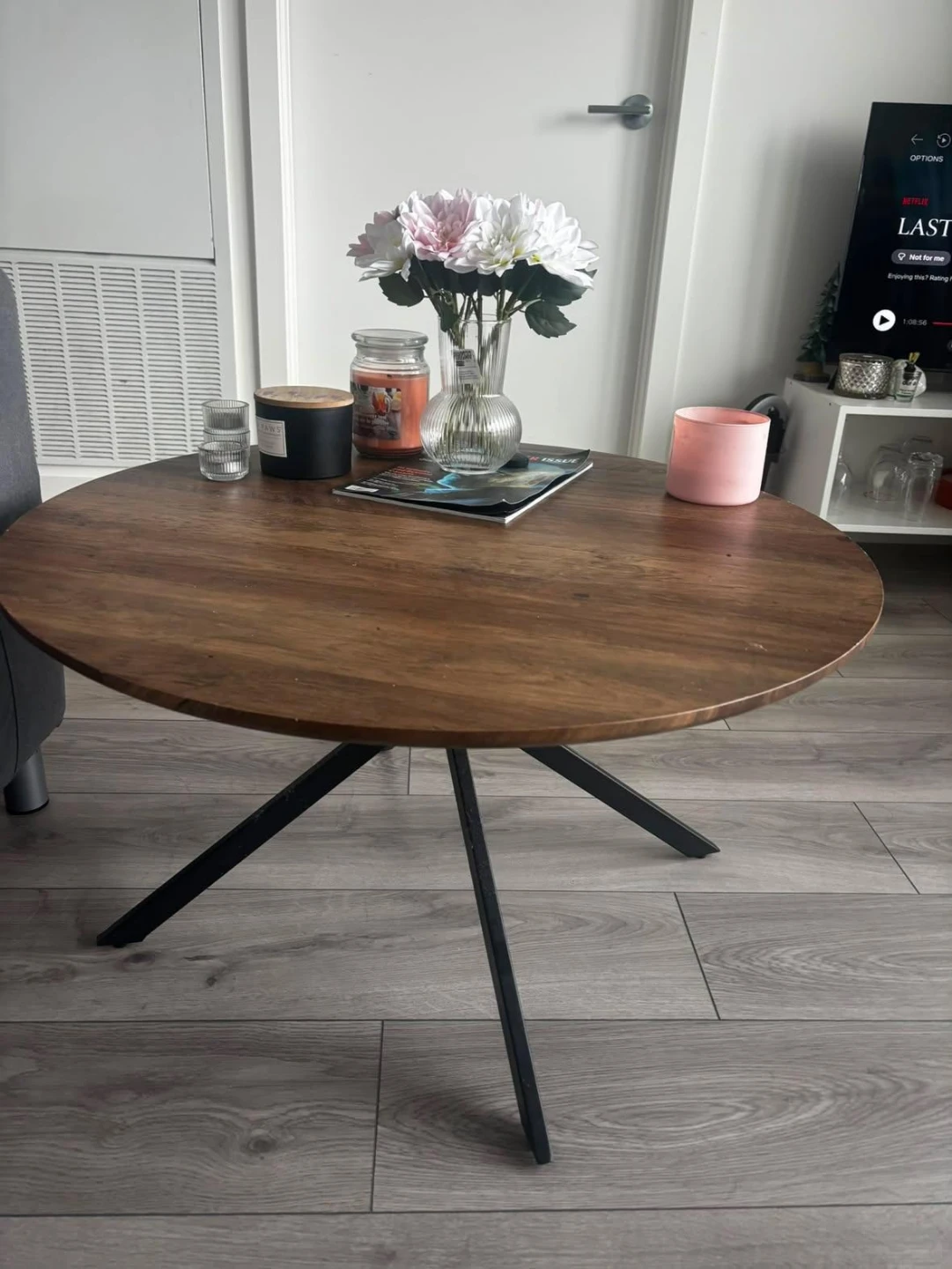 Round Wood Coffee Table with Black Metal Legs - photo 2