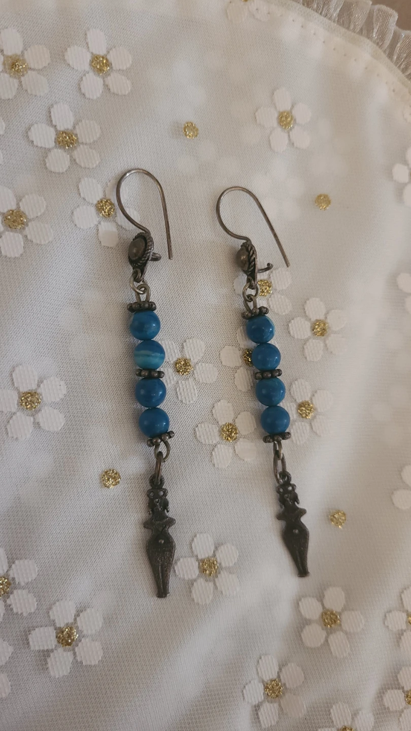 Blue Beaded Drop Earrings with Charm - photo 3