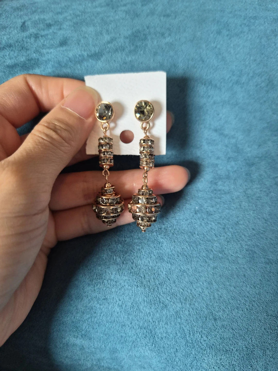 Rose gold drop rhinestone earrings