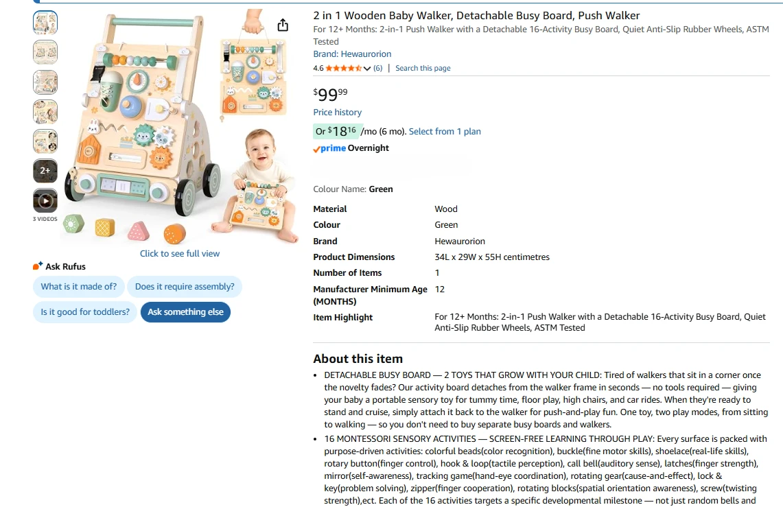 Hewaurion 2-in-1 Wooden Baby Walker & Detachable Busy Board - photo 2