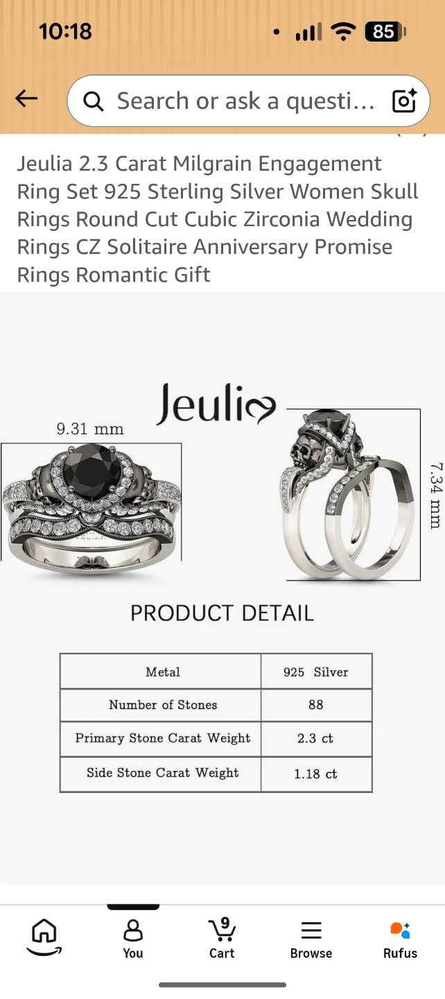 Jeulia 2.3 Carat Skull Ring Set in 925 Sterling Silver - photo 3