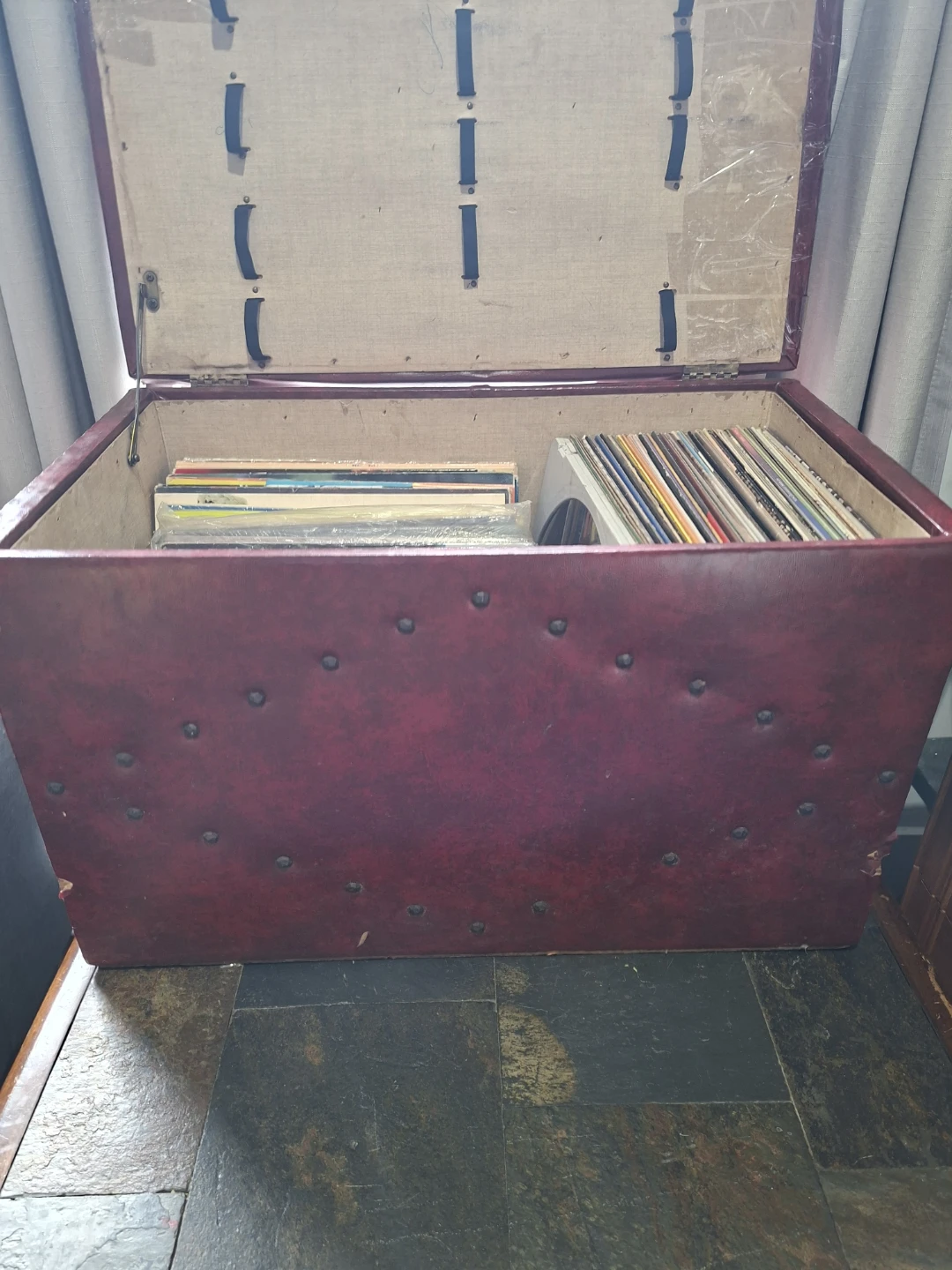 Vintage Vinyl Record Collection with Tufted Storage Trunk - photo 3