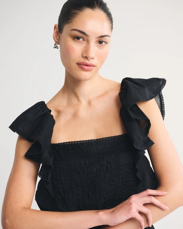 BNWT Abercrombie & Fitch Black Square Neck Flutter Sleeve Dress - photo 3