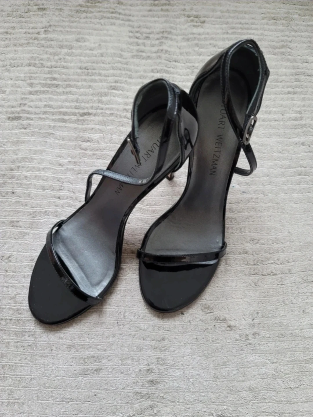 Stuart Weitzman Black Patent Leather Ankle Strap Heels - photo 2