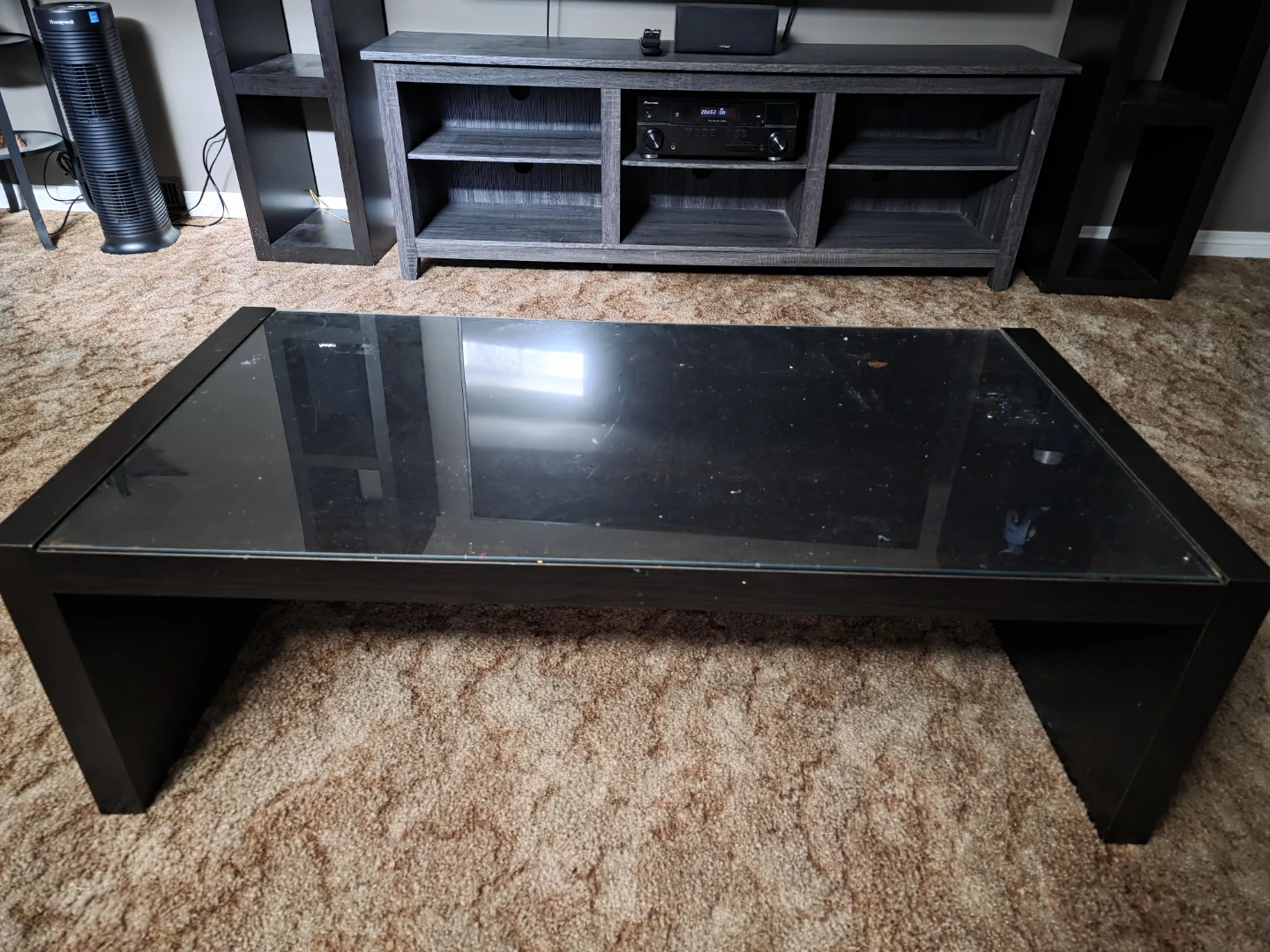 Dark Wood Coffee Table with Glass Top