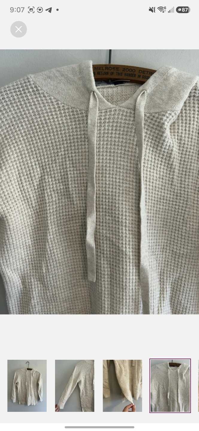 Denver Hayes cream waffle knit hoodie size Small - photo 4