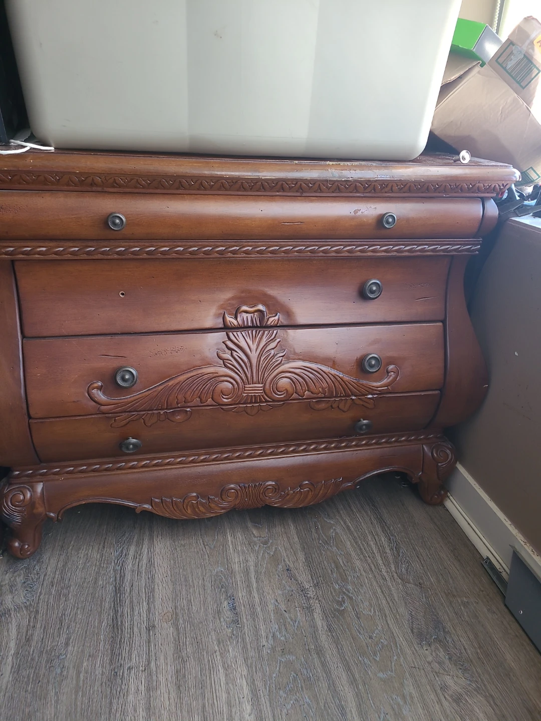Ornate Bombay Carved Wood 3-Drawer Nightstand - photo 2