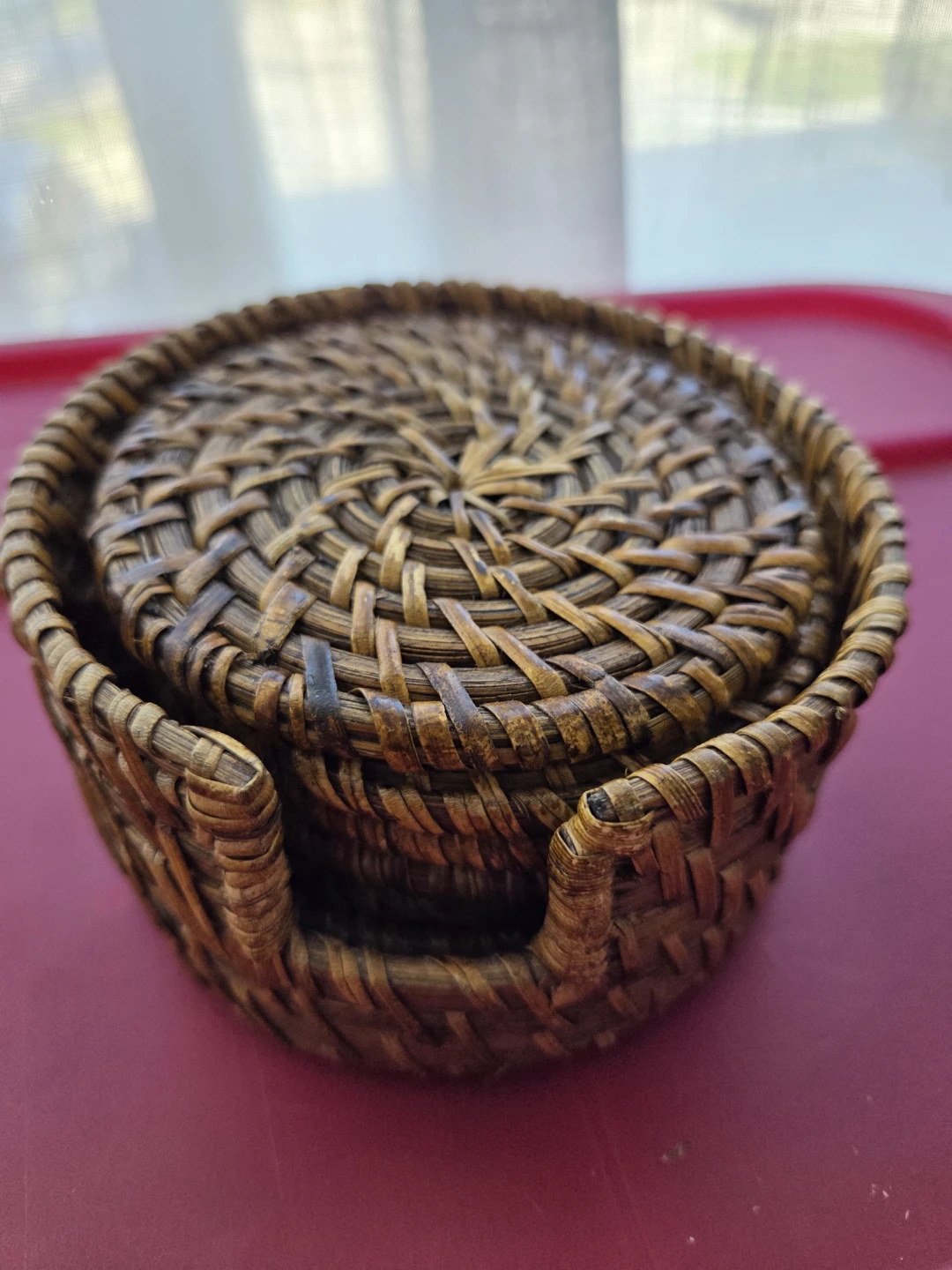 Woven Rattan Coasters with Holder