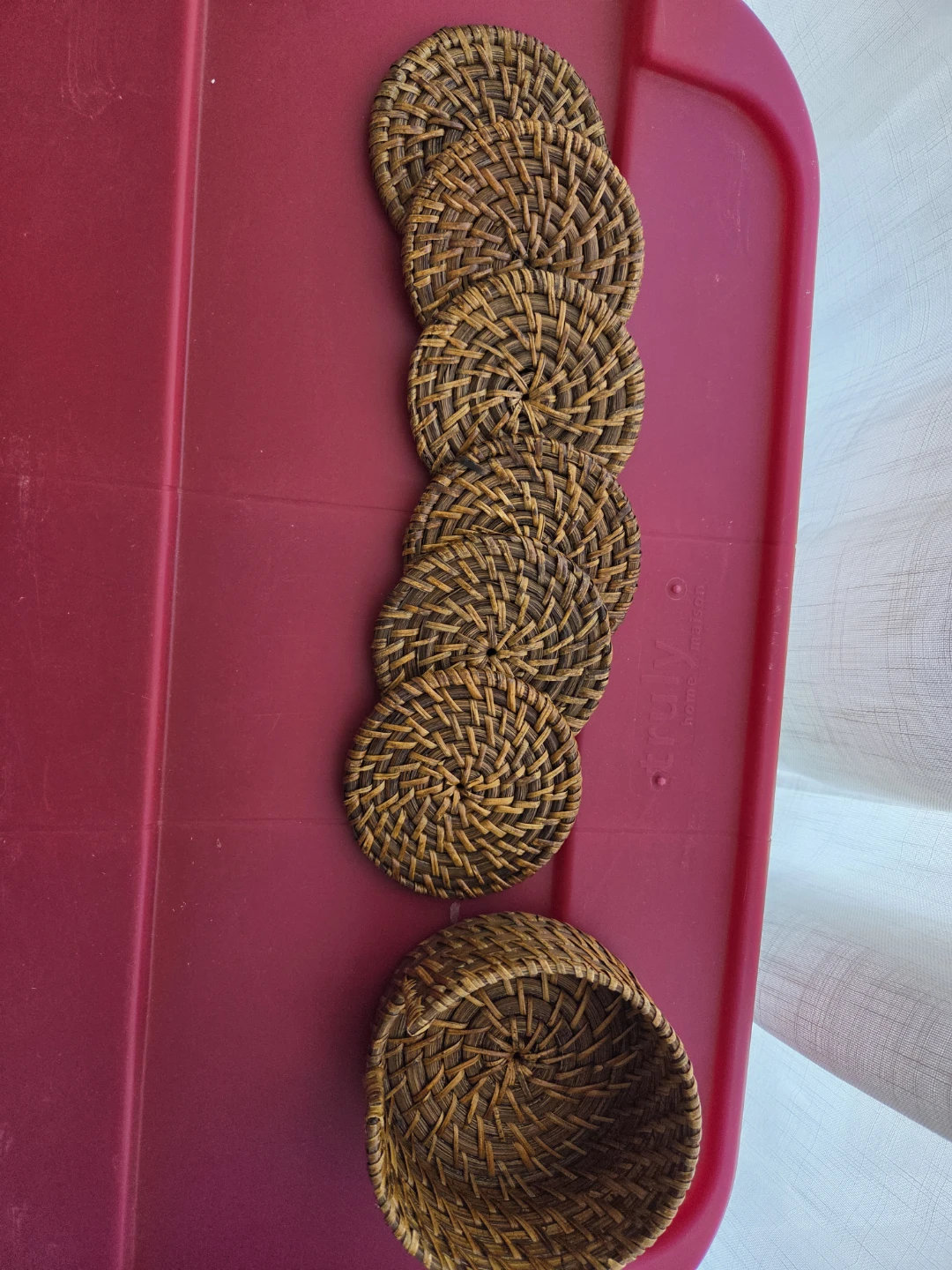 Woven Rattan Coasters with Holder - photo 2