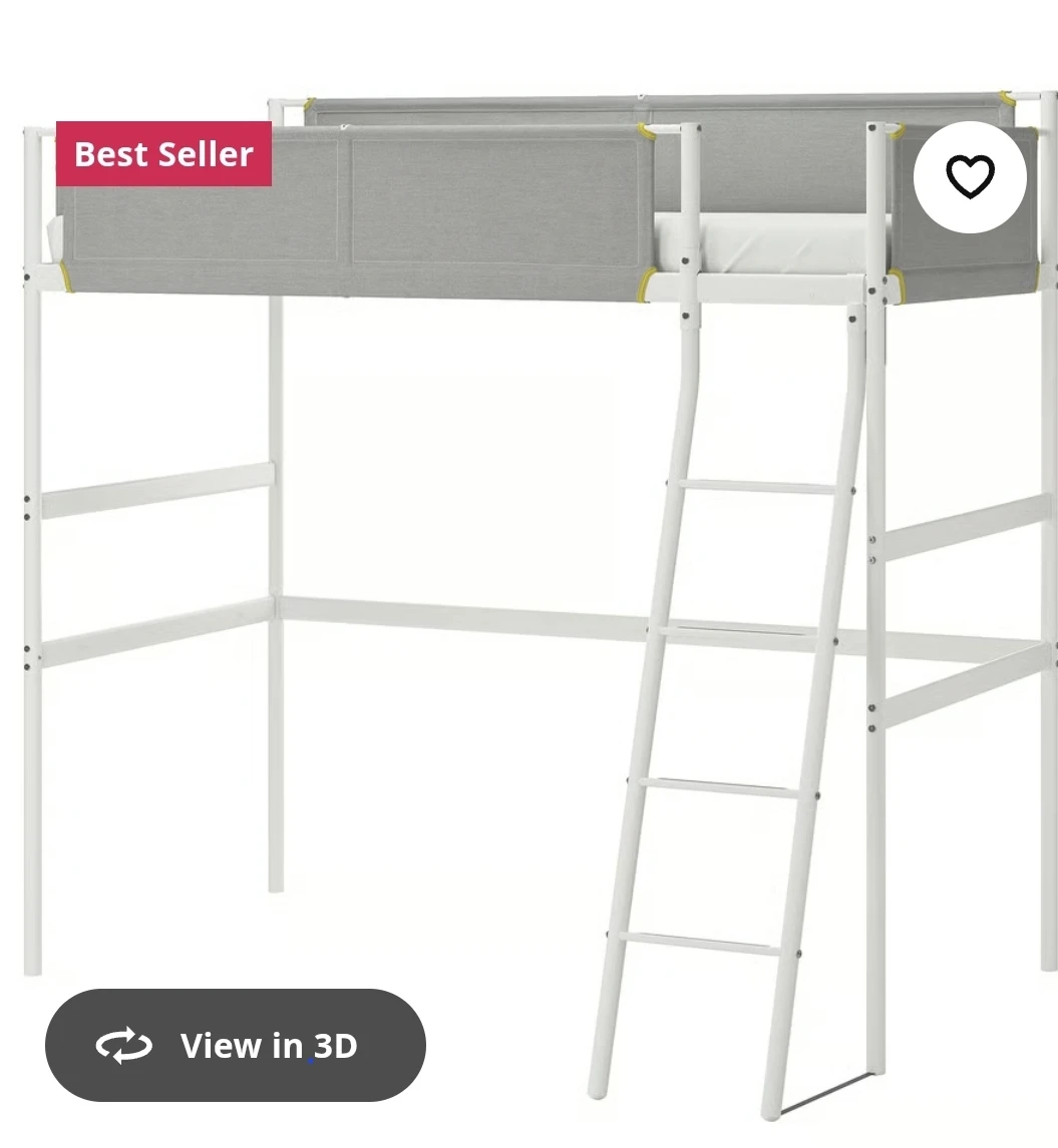 IKEA Vitval Loft Bed White/Light Grey