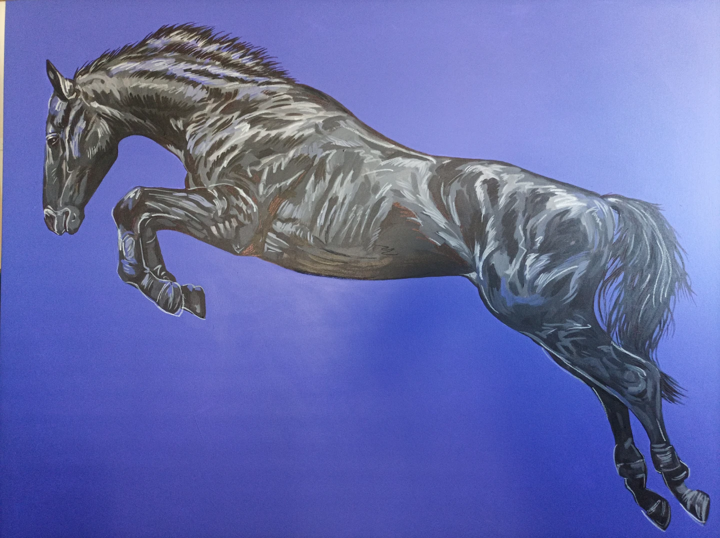 Painting of a black jumping horse - photo 3